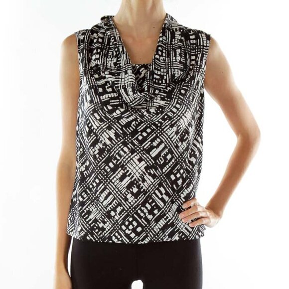 Calvin Klein Black White Print Blouse - Picture 1 of 3